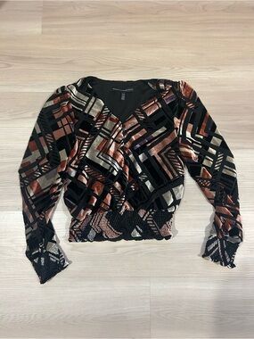 White House Black Market Geo Burnout Velvet Smocked Top - Size XS